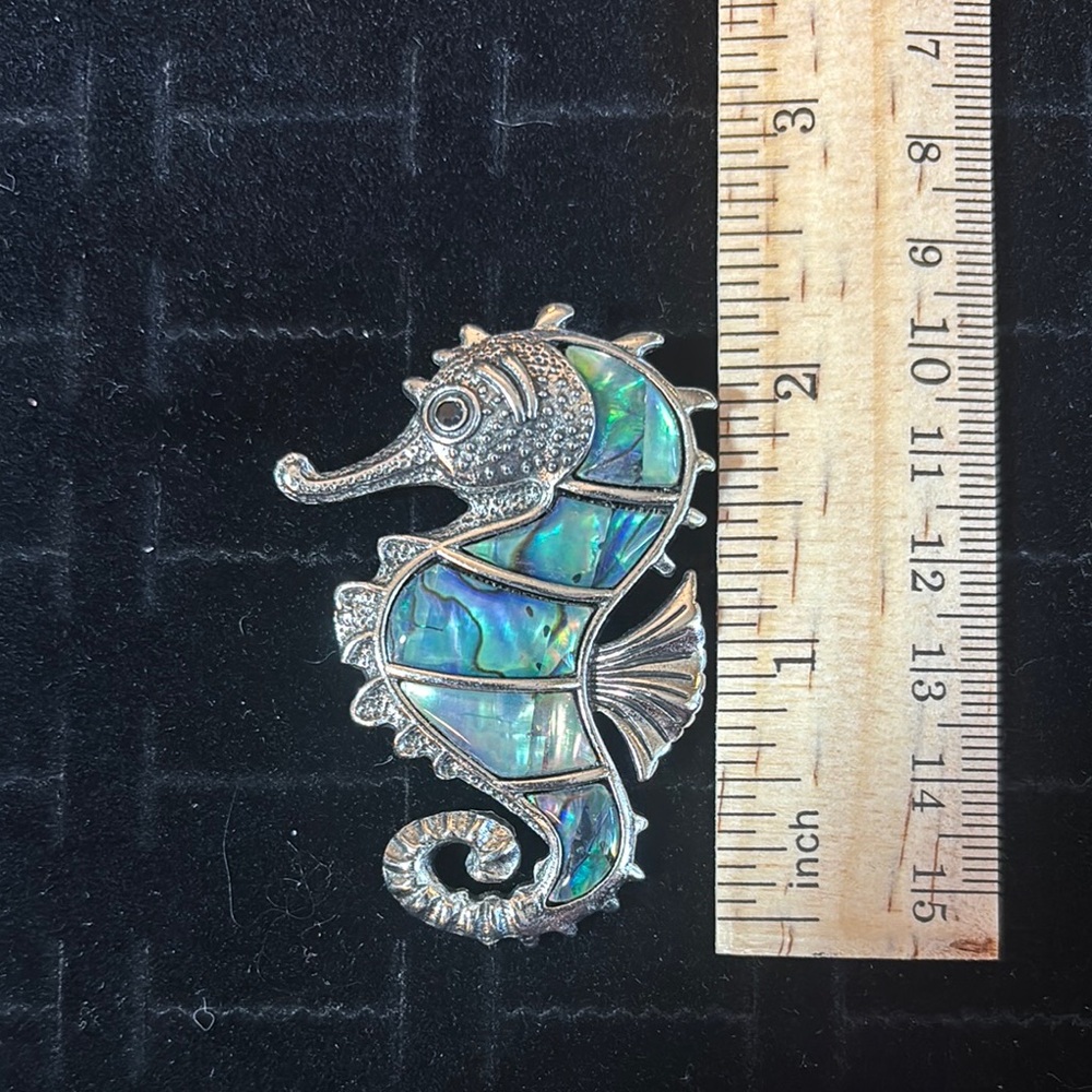 Gorgeous Abalone and Silver Seahorse Pendant/Brooch